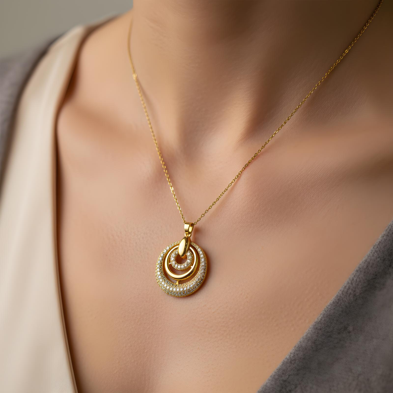 Yüzde Yüz Çelik Zincirli Altın Kaplama Zirkon Taşlı Kolye